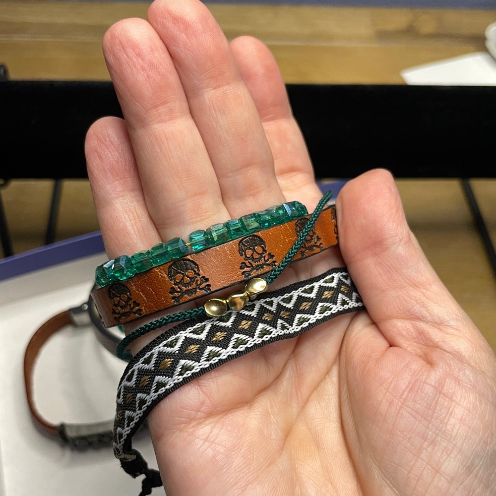 Unbranded Leather Crystal Textile Women OS Boho Skull Stack Bracelet Set